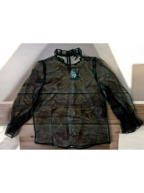 Forever 21 Sheer Black Ruffle Blouse Small NWT